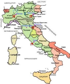 италия карта термальные курорты map Italy